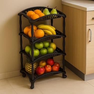 Imagem de Fruteira de Chão Organizador Vertical 4 Andares com Rodinhas Plástico Preto