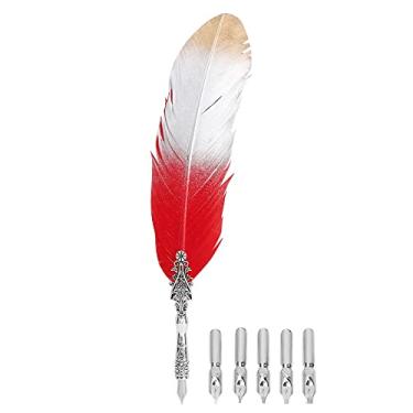 Imagem de Caneta tinteiro clássica vintage de penas, caligrafia, caneta dip, decoração de casa, presente (Gradiente Vermelho)