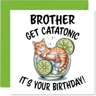 Imagem de Stuff4 Cartão de aniversário de irmão - Catatônico - Cartão de feliz aniversário para irmão de irmã irmão, cartões comemorativos de aniversário de 14 cm com design de animal fofo