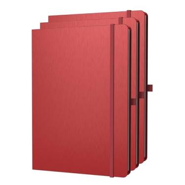 Imagem de ONAVIA Caderno de capa dura pautado papel 80GSM pacote com 3 - vermelho, tamanho A4