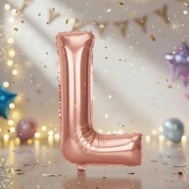 Imagem de Balões de letra G em ouro rosa grande de 81 cm, balões de alfabeto Mylar preenchidos com hélio para festas de aniversário e decorações de aniversário, suprimentos de decoração de festa em ouro rosa