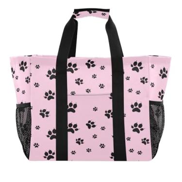 Imagem de Wassud Tulipas pretas com pata de cachorro reutilizável sacola grande bolsa de lona impermeável organizadora para praia, piquenique, lavanderia, viagem