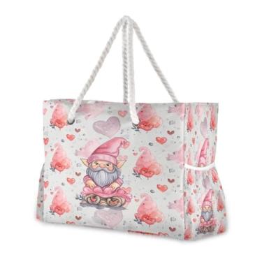 Imagem de Wassud Bolsa de praia fofa de gnomo grande, bolsa de praia para mulheres, impermeável, à prova de areia, bolsa de viagem com zíper e bolso para piscina, academia, acampamento