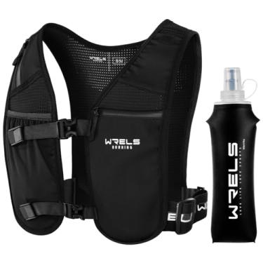 Imagem de WRELS Colete de corrida com garrafa de água corrente, colete de hidratação refletivo ajustável com suporte de telefone à prova d'água para mulheres e homens, colete de água leve para atividades ao ar