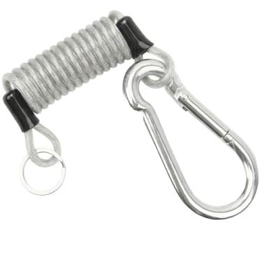 Imagem de Cabo de reboque Breakaway 1,2 m branco – Fio de segurança enrolado com mola de aço inoxidável resistente com pino, cabo de freio de emergência para trailer, trailer, utilitário, cavalo e acessórios de
