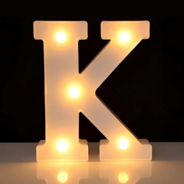 Imagem de Letreiro de LED com letra K, letreiro iluminado do alfabeto para decoração de casa, decorações de festa de casamento de aniversário - K branco