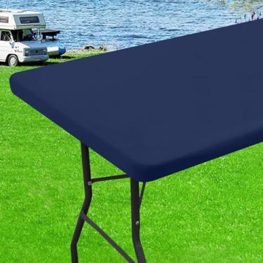 Imagem de homing Toalha de mesa retangular elástica de 1,8 m, capa de mesa de tecido impermeável, toalha de mesa de poliéster lavável para jantar, festa, outono (azul-marinho, 76 cm x 183 cm)