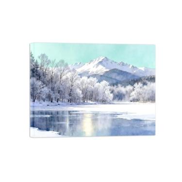 Imagem de Arte de parede paisagem imagem em tela - árvore de floresta de inverno lago - impressão de pintura de decoração moderna para sala de estar pronta para pendurar tela embrulhada 60x80cm24x31in