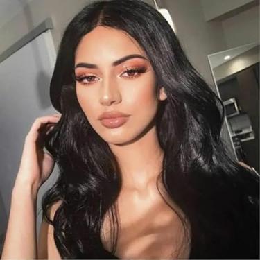 Imagem de Perucas pretas compridas de 61 cm para mulheres, parte do meio, ondulado, cacheado, resistente ao calor, peruca de cabelo sintético cosplay aniversário