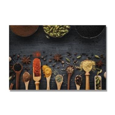 Imagem de NHLDZYH Arte de parede em tela colorida para especiarias e colher de tempero | Decoração de cozinha vintage | Arte moderna para casa e sala de jantar. B21. Tela somente 80 x 120 cm - 31,5 x 47,3 pol