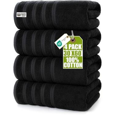Imagem de Utopia Towels Conjunto de 4 toalhas de banho extra grandes premium, (76 x 152 cm) 100% algodão fiado 500 g/m2, toalhas de secagem rápida leves e altamente absorventes, perfeitas para uso diário (preto