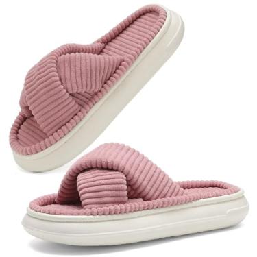 Imagem de Pantufas de plataforma elegantes para mulheres, confortável, bico aberto, calçado de verão para ambientes internos e externos, casa, quarto, rosa, 11-12