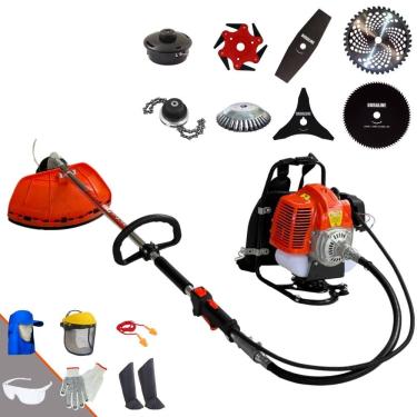Imagem de Máquina de Cortar Grama Costal À Gasolina Terra GRC430 43cc 2T 1,7HP de Potência Roçadeira Profissional Completa Com 8 Opções de Cortes + EPI