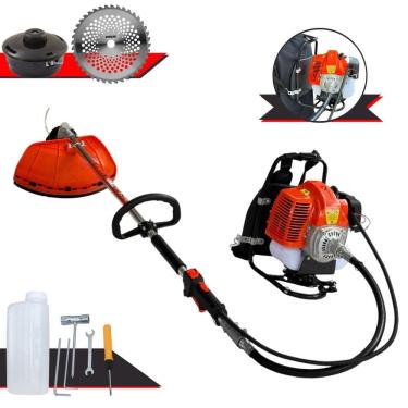 Imagem de Máquina de Corta Grama Costal Terra GRC430 À Gasolina 2T 43cc 1,7HP de Potência Roçadeira Completo Com Lâmina 40 Dentes de Vídea + Carretel de Nylon