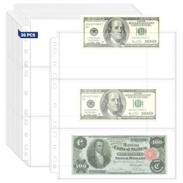 Imagem de ENPOINT 90 bolsos sem ácido, mangas antiaderentes e antirreflexo para coletar dinheiro, notas de banco ou cupons, adequado para álbum de moedas de fichário de 3 anéis, pacote com 30