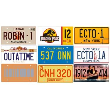 Imagem de - Conjunto de 9 réplicas de placas de carro compatíveis com filmes Jurassic Ghostbusters Starsky Magnum Titanic e Back to The Future (PF06)