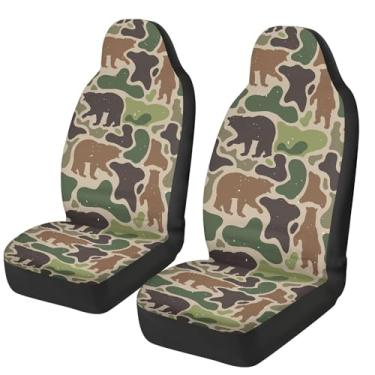 Imagem de gearider Capa de assento de carro Bear Camo Hunting Conjunto de 2 assentos dianteiros apenas capa de assento universal fina acessório automotivo adequado para Van SUV Sedan