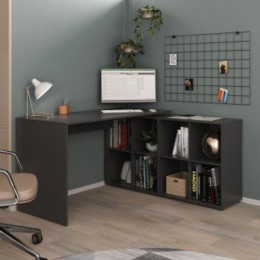 Imagem de Escrivaninha Em L Mesa Office 8 Nichos Nero Ii Preto