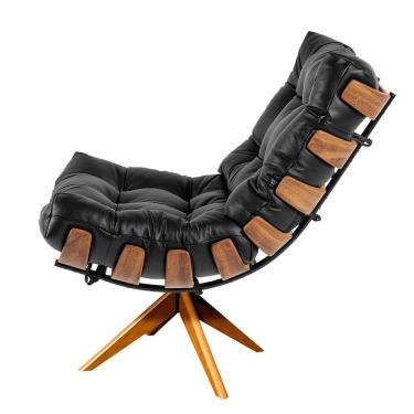 Imagem de Poltrona Giratória Costela Couro Legítimo Base De Madeira Ma25 M11 - D'rossi Preto
