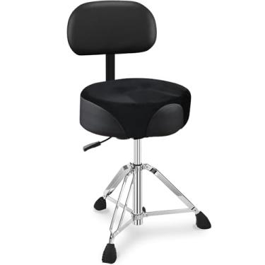Imagem de UPELLA Banqueta Pro com encosto, trono de tambor hidráulico resistente, assento de tambor ergonômico coberto de veludo, base antiderrapante para cadeira de tambor ajustável, banco de selim para
