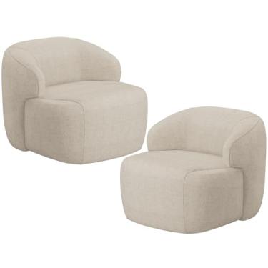 Imagem de Kit 02 Poltronas Decorativa Fixa Orgânica Para Sala Living Barolo L06 Linho Bege Escuro - Lyam Decor