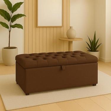 Imagem de Baú Organizador Estofado com Assento 90x40x42 cm – MDF 15mm, Revestimento em Suede, Suporta até 200kg(Espessura da espuma:8 Cm,Tampa Captone Marrom)