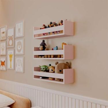 Imagem de Kit 3 Prateleiras Porta Brinquedos Rosa 60 x 12cm Suporte Invisivel
