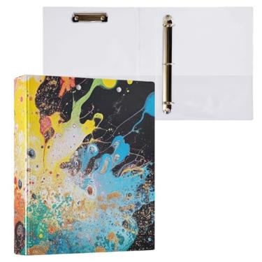 Imagem de Pastas de fichário preto com cores de arco-íris com três anéis com organizador de prancheta de perfil, pacote com 2