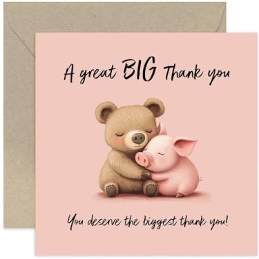 Imagem de Cartão de agradecimento fofo para amigo especial - presentes de gratidão feminino e masculino - para melhor amigo marido esposa mãe irmã - adorável ilustração de desenho animado de urso e porco - rosa