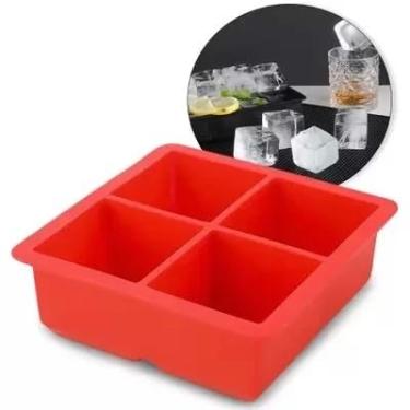 Imagem de Kit 2 Formas de Gelo de Silicone, 4 Cavidades Quadradas Grandes, Vermelho, 11,5 x 11,5 x 5 cm, para Coquetéis, Whisky e Bebidas
