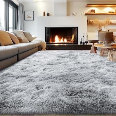 Imagem de Rezutan Tapetes de área 20 x 25 cm para sala de estar, tapetes grandes e fofos para quarto, tapete macio felpudo para quarto de crianças, tapetes felpudos internos com fundo antiderrapante (cinza