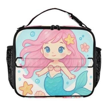 Imagem de Joisal Lancheira fofa de sereia rosa para mulheres, meninas, lancheira masculina e infantil, lancheira para trabalho, bolsa térmica para meninos