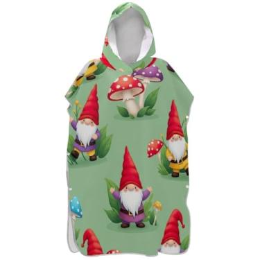 Imagem de Joisal Roupão com gnomos fofos, verde, trocador para adultos, poncho de surfe, com capuz, toalha floral, leve, ponchos de praia para homens