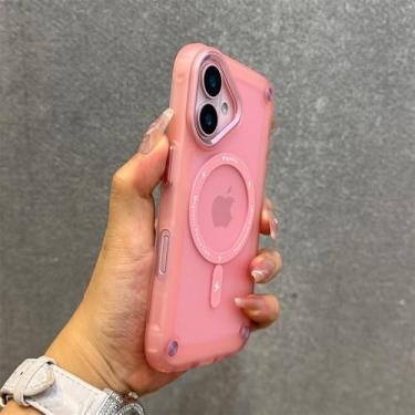 Imagem de Capa magnética fosca para iPhone 16, 15, 14, 13, 12, 11 Pro Max Plus, capa de lente de metal à prova de choque com cordão para pulseira, B rosa, para iPhone 15