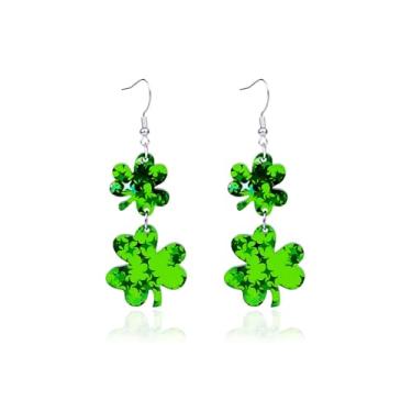 Imagem de ANGLEQUEEN Brincos femininos com pingente de trevo de acrílico para Dia de São Patrício, trevo irlandês, brinco de boa sorte, chapéu verde irlandês, roupas de festival, acessórios para o dia de São
