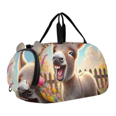 Imagem de Bolsa esportiva Dapper Raccoon French Brunch para meninos e meninas, Estampa de flor de burro alegre, Clássico