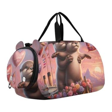 Imagem de Bolsa esportiva para meninos, fofa, coala, pôr do sol, romance, fim de semana, para viagem, bolsa de ginástica, bagagem infantil, Otters Romantic Titanic Love Ship, Clássico