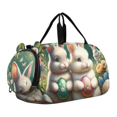 Imagem de Bolsa esportiva para meninos, fofa, coala, pôr do sol, romance, fim de semana, para viagem, bolsa de ginástica, bagagem infantil, Happy Bunnies Caça aos ovos de Páscoa, Clássico