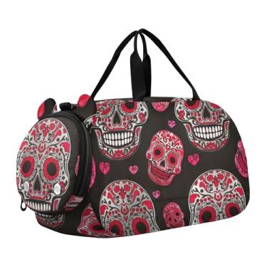 Imagem de Bolsa esportiva para meninos, borboletas douradas, dente-de-leão, preta, para uso noturno, para meninas, bolsas de viagem, esportes infantis, Cores de caveira de açúcar vermelho e preto, Clássico