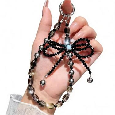 Imagem de LUVI Corrente de berloque de telefone com contas, cordão de pulso, contas de laço, pulseira de pérolas, acessórios bonitos da moda para bolsa, chaveiro, AirPods, câmera, pingentes, decoração para