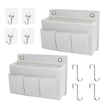 Imagem de Pacote com 2 bolsas organizadoras para pendurar na parede/cestos para pendurar com compartimento grande de malha e 3 bolsos, organizador para guardar espaço para quarto, trailer e armário (pacote com