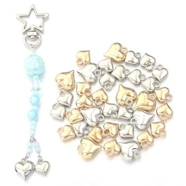 Imagem de Juimtien 200 peças 2 cores CCB pingentes de coração, imitação de metal 3D pingente de coração pingente de amor para fazer joias faça você mesmo colar pulseira brincos