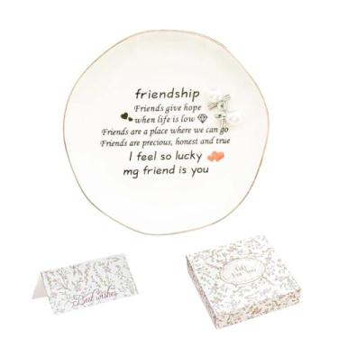 Imagem de Presentes de amizade para mulheres, bandeja de joias de cerâmica, prato decorativo para anéis, brincos, colares, pulseira, relógio, chaves, aniversário, dia das mães, presente de Natal para mulheres