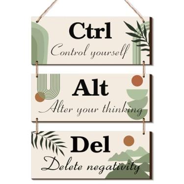 Imagem de Lewtemi Girassol decoração de parede de escritório sinais inspiradores de verão rústico de madeira Ctrl Alt Del Decor com ditado pendurado placas de parede motivacionais para escritório mulheres porta