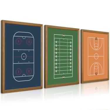 Imagem de Arte de parede esportiva para meninos, decoração de berçário, arte em tela para crianças, crianças, crianças, crianças, basquete, meninos, quadras esportivas, quadros, pintura de futebol para quarto