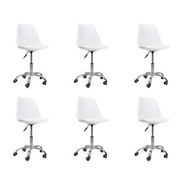 Imagem de Kit 6 Cadeiras Office Base Cromada Giratória Saarinen Branco