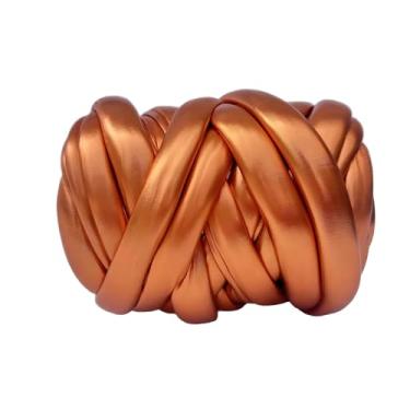 Imagem de Fio grosso metálico para tricô manual - 500 g fio de tubo de algodão de poliéster macio e elástico, tecido brilhante para tricô de braço, cobertores, cachecóis, decoração de casa (laranja dourado)