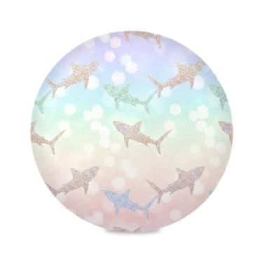 Imagem de Wassud Jogo americano com tubarões brilhantes tapetes de mesa redondos para cozinha e jantar tapetes laváveis resistentes ao calor decoração de mesa 39 cm