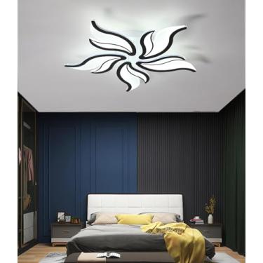 Imagem de Luminária de teto LED moderna, regulável e com controle remoto, ideal para sala de estar, quarto e sala de jantar. Possui design que simula chamas e é multifuncional (preta, 5 lâmpadas).