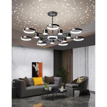 Imagem de Luminária de teto LED moderna para sala de estar, com iluminação regulável, cabeça giratória 360°, controle remoto e efeito estrela, ideal para mesa de jantar, sala de estar e quarto (14 lâm